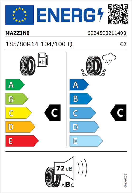 Tyre Label for Mazzini Effivan 185/80R14 104/100Q