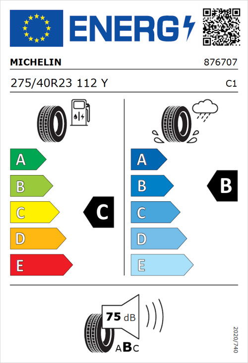 Tyre Label for Michelin Pilot Sport S5 275/40R23 112Y